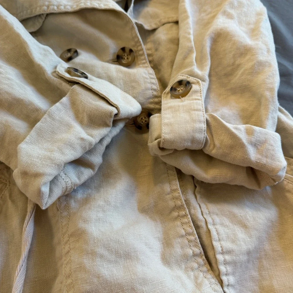 Sanctuary Linen Blend Trench Jacket Womens‎ Adjustable Drawstring XS Beige